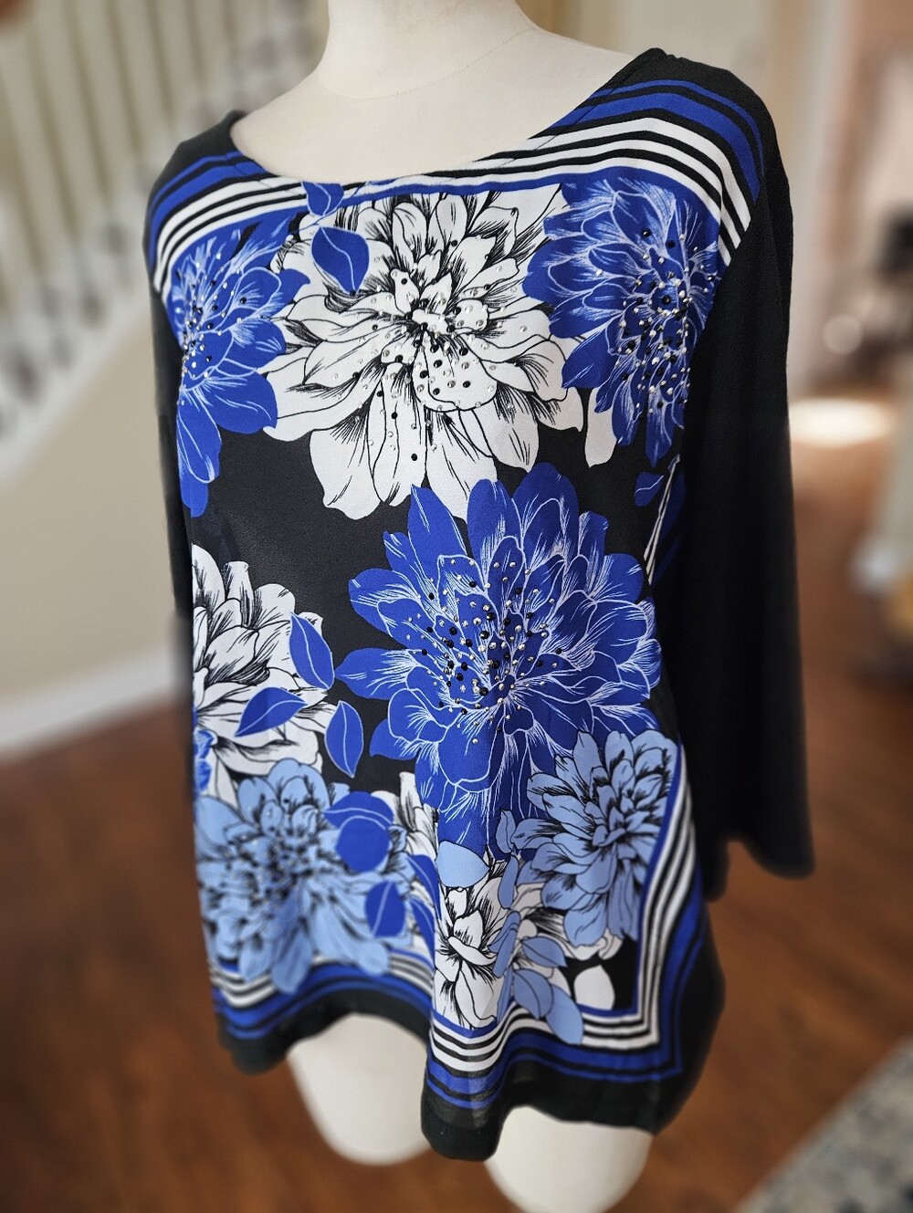 Alfred Dunner Beaded Floral Top Large
